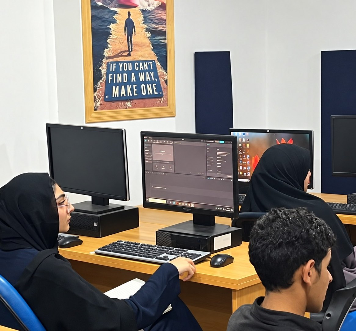 Learners practising at computers in an AI Sanctuary class